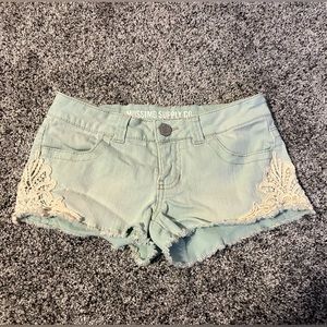 Seafoam Green shorts with lace accents
